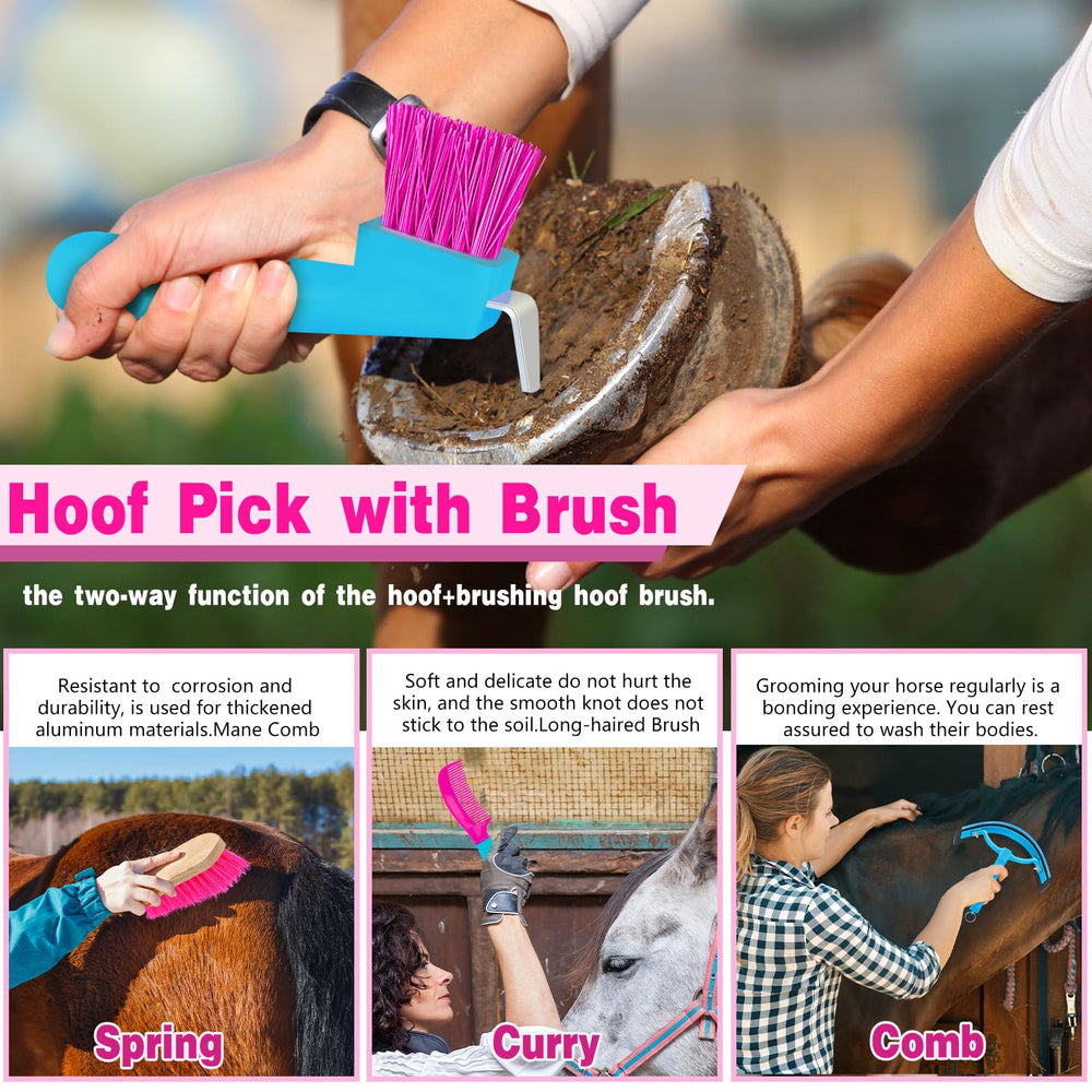 Abbylike hoof pick with brush helps clean hooves safely