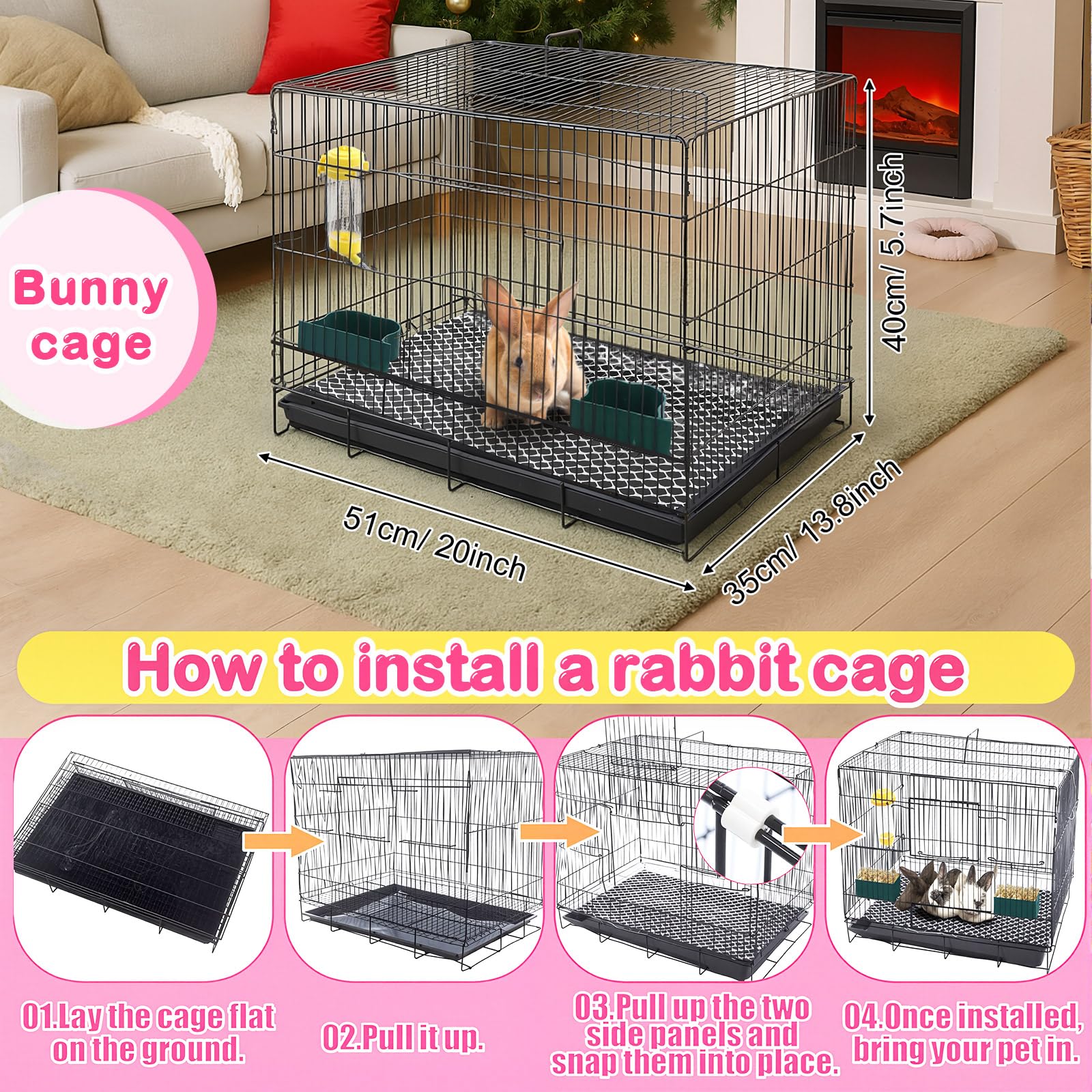 Abbylike rabbit litter box image demonstrates easy-clean plastic tray for tidy enclosures.
