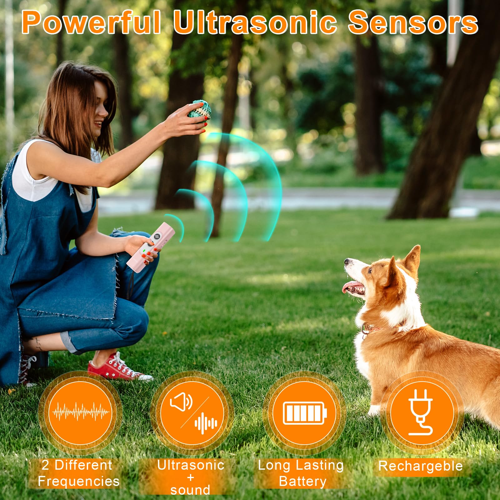 Abdtech handheld bark deterrent in use during outdoor walk sessions.