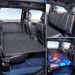 ABE dog back seat extender on a truck bed mattress for comfortable road trips
