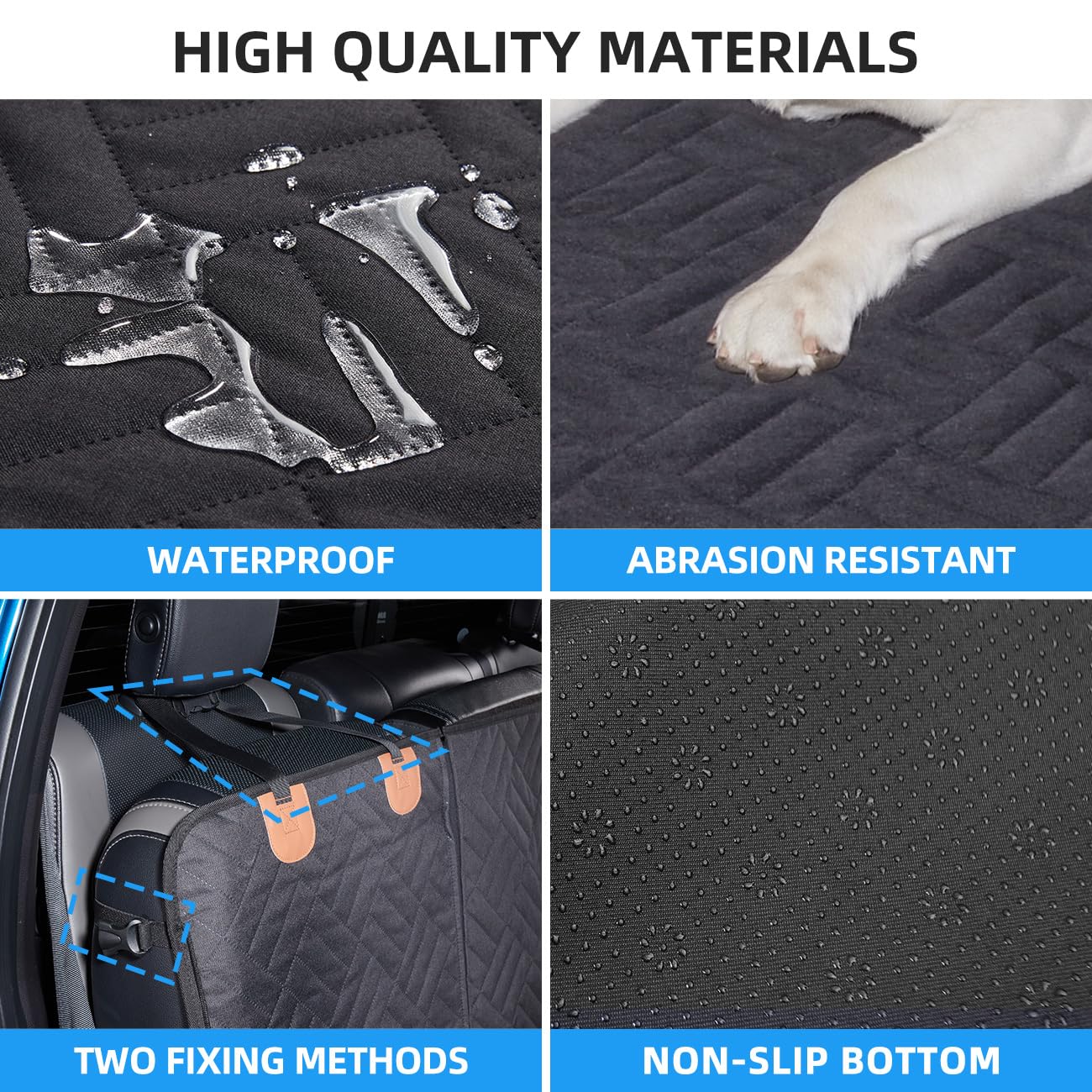 ABE waterproof scratch-resistant material protects seats from spills and claws during adventures