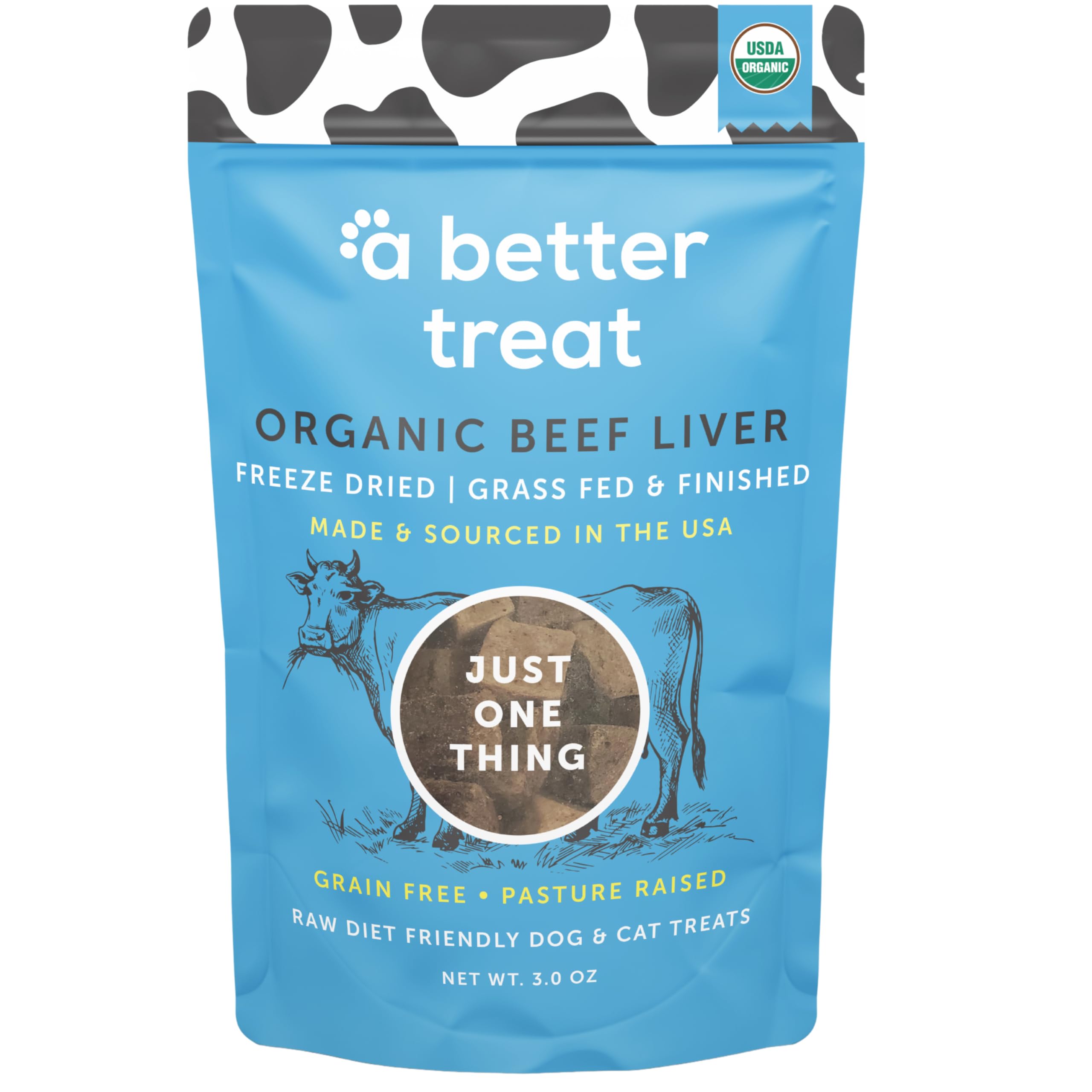 A Better Treat organic beef liver packaging highlights single-ingredient purity for sensitive pets