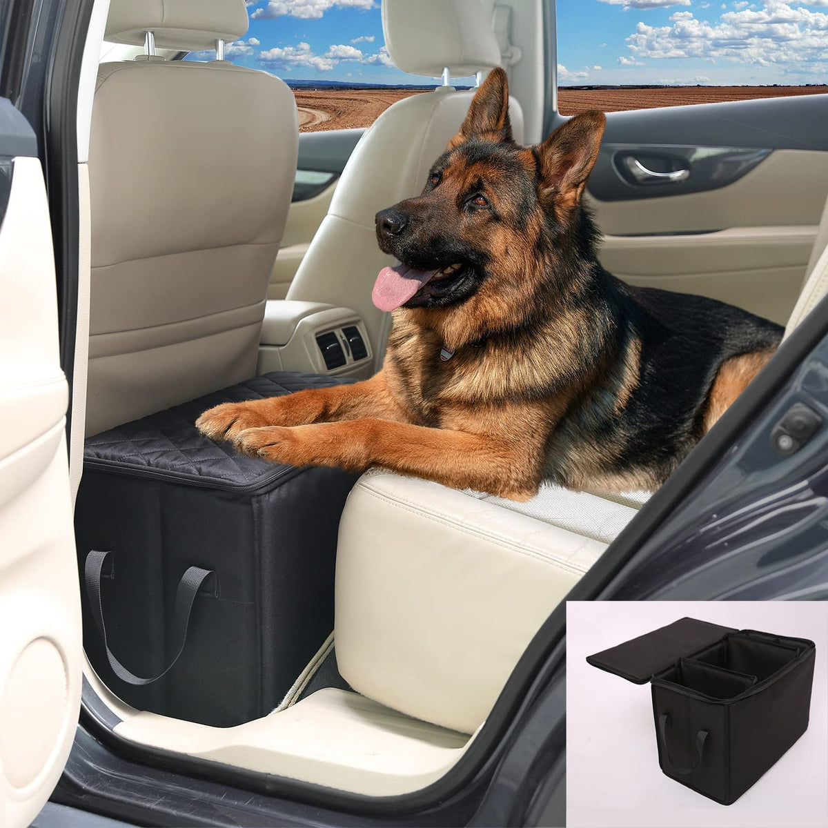 Ablechien dog car seat extender front view showing secure resting space