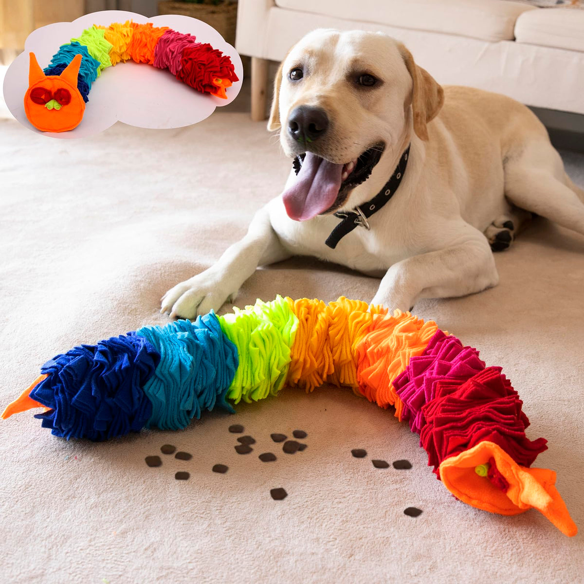 Ablechien Snuffle Ball Rainbow Snuffle Snake image highlights interactive treat dispensing