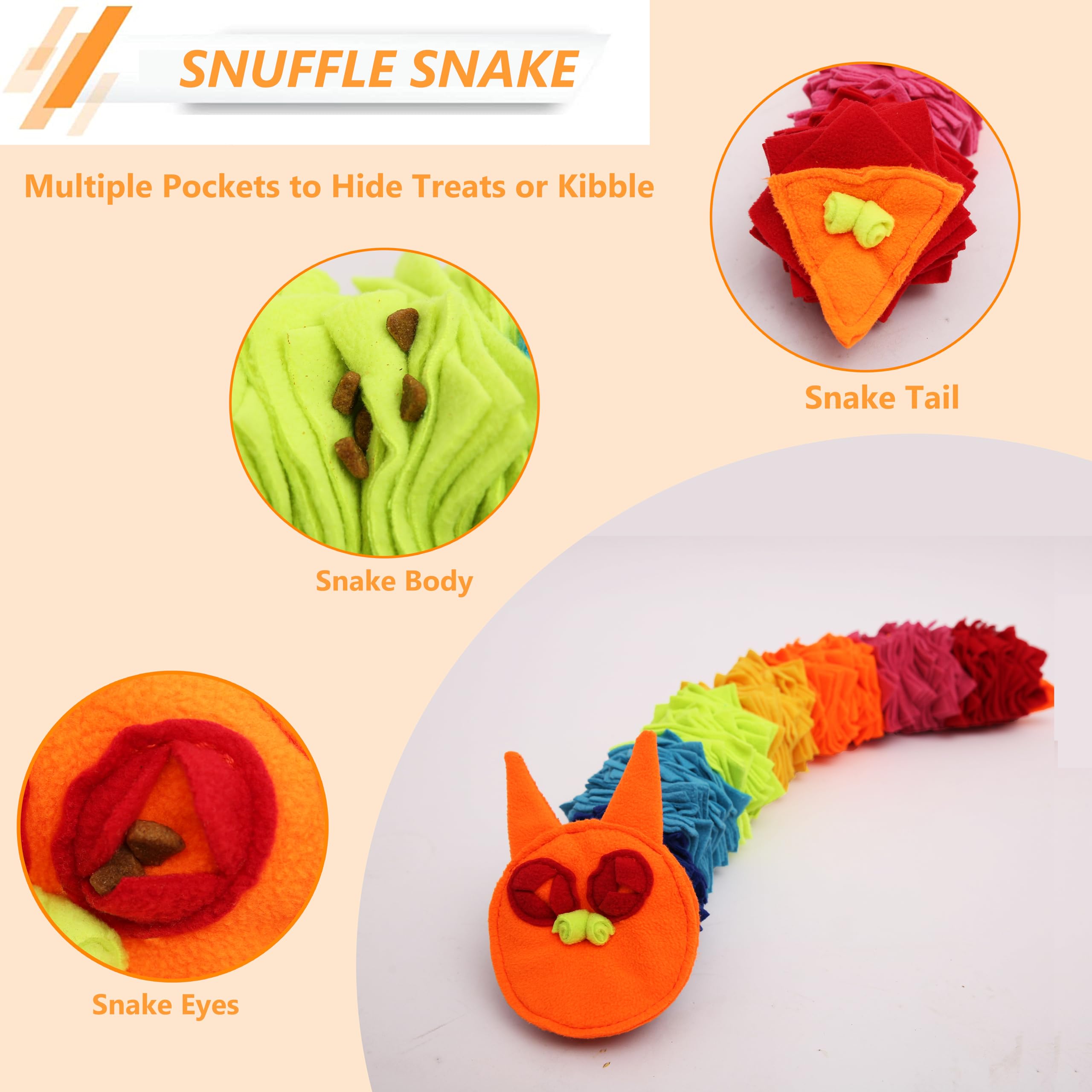 Ablechien Rainbow Snuffle Snake demonstrates dense fleece surface for extended solo play