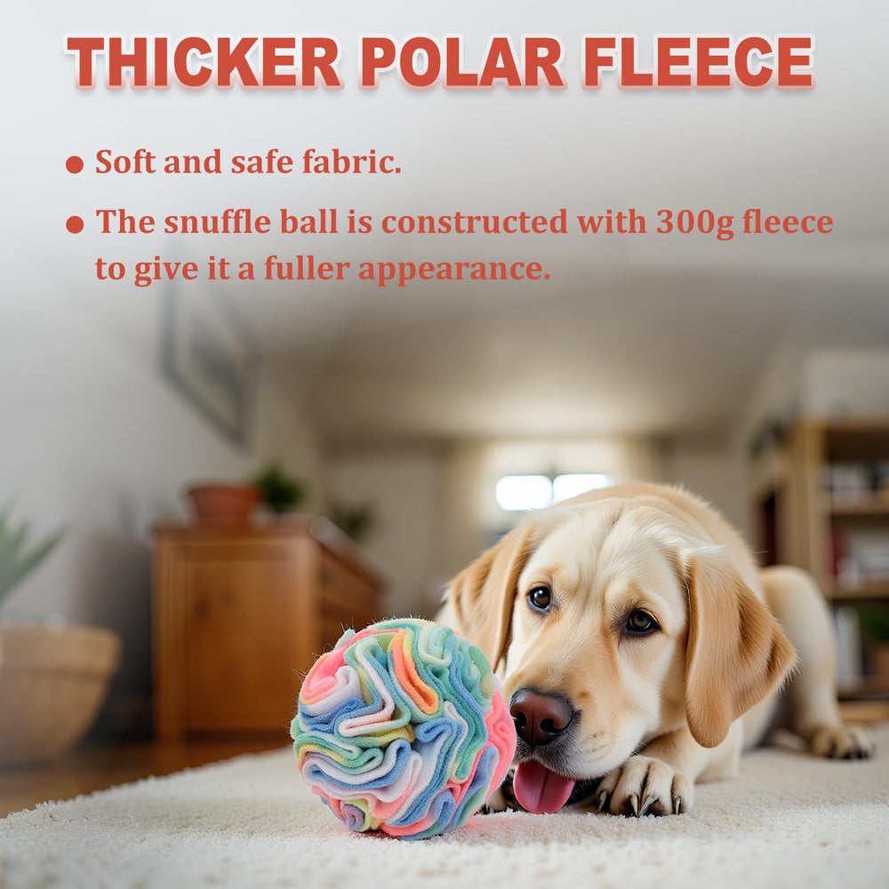 Close-up of Ablechien Snuffle Ball's soft polar fleece for gentle play