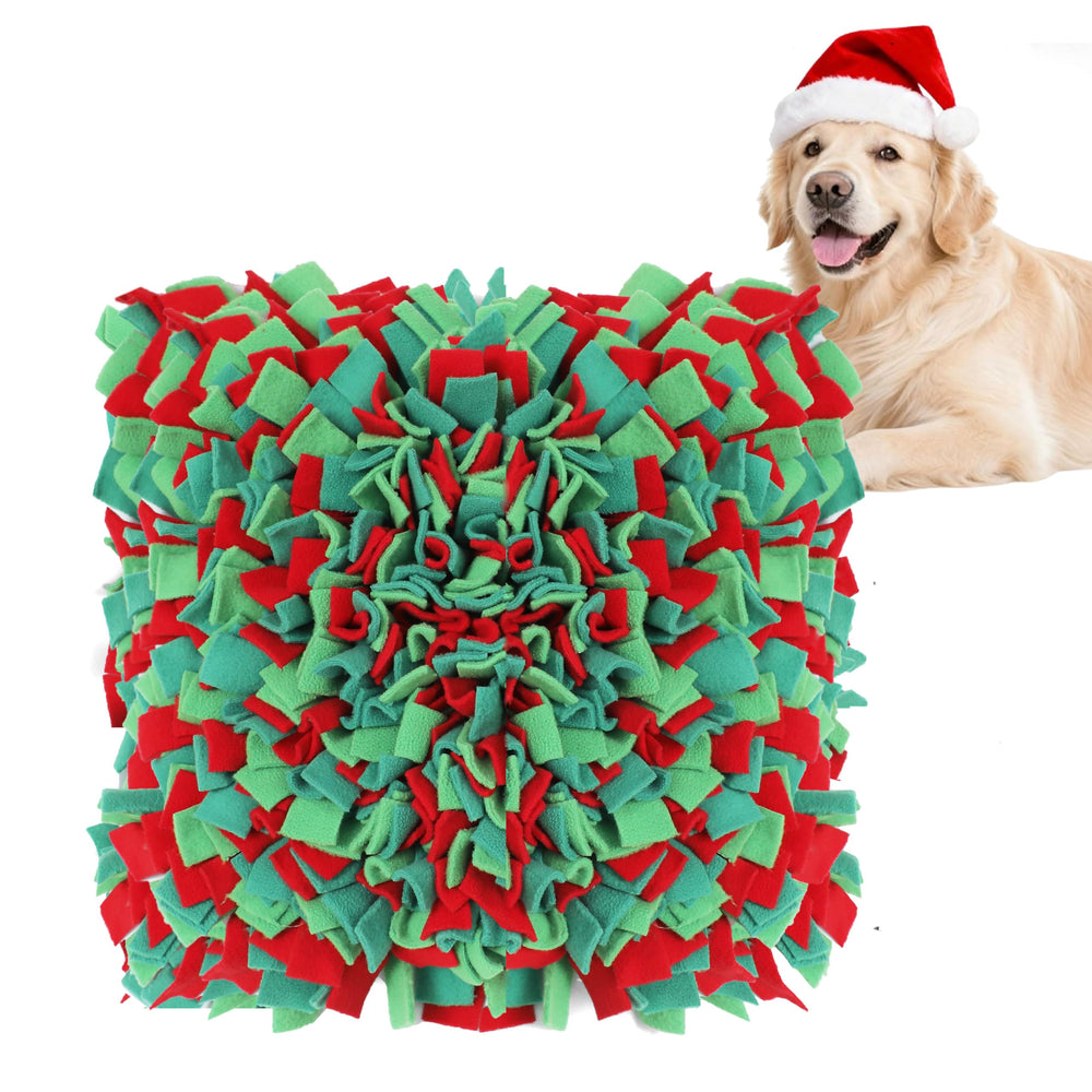 Ablechien Snuffle Mat dog closeup showing textured fleece for mental stimulation.