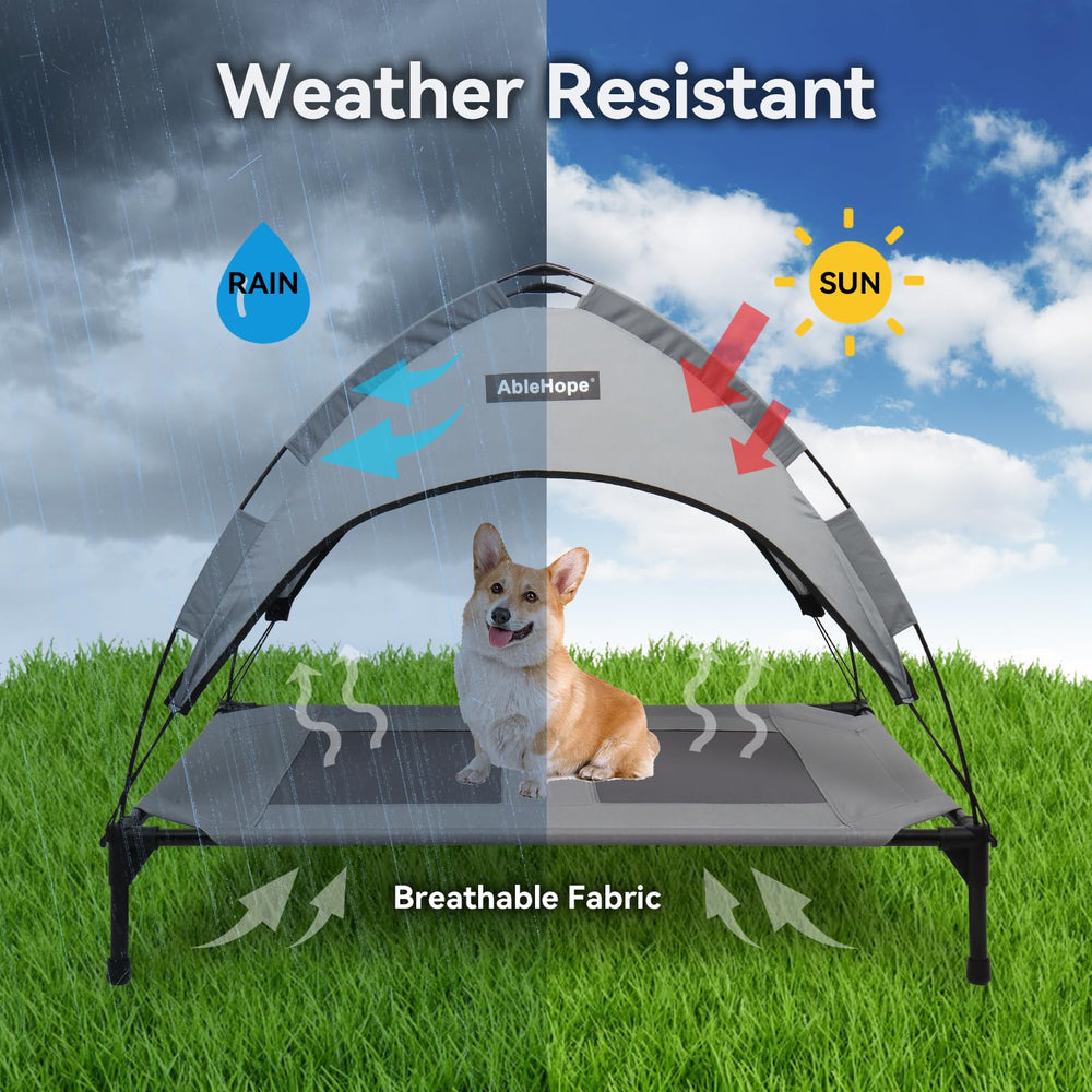 AbleHope elevated pet cot assembly-kit image demonstrates tool-free setup for portable use