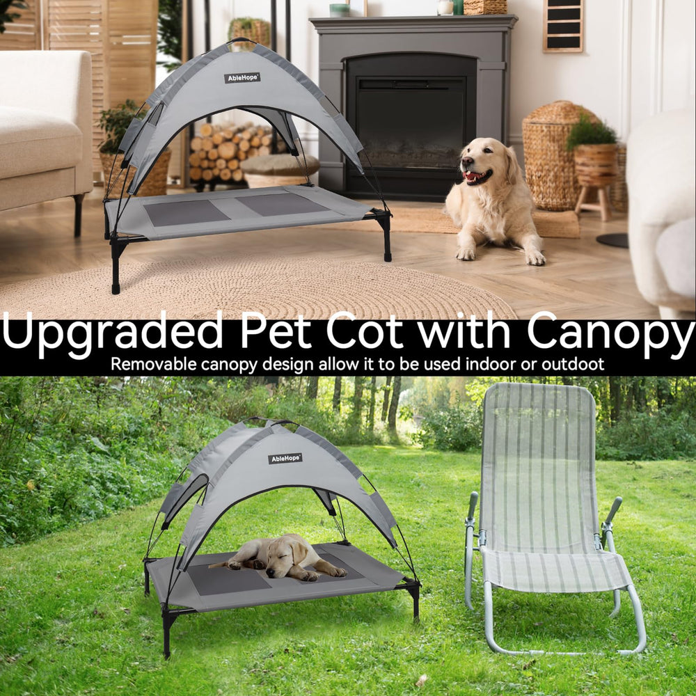 AbleHope elevated pet cot folded-storage image shows compact fold for travel or storage