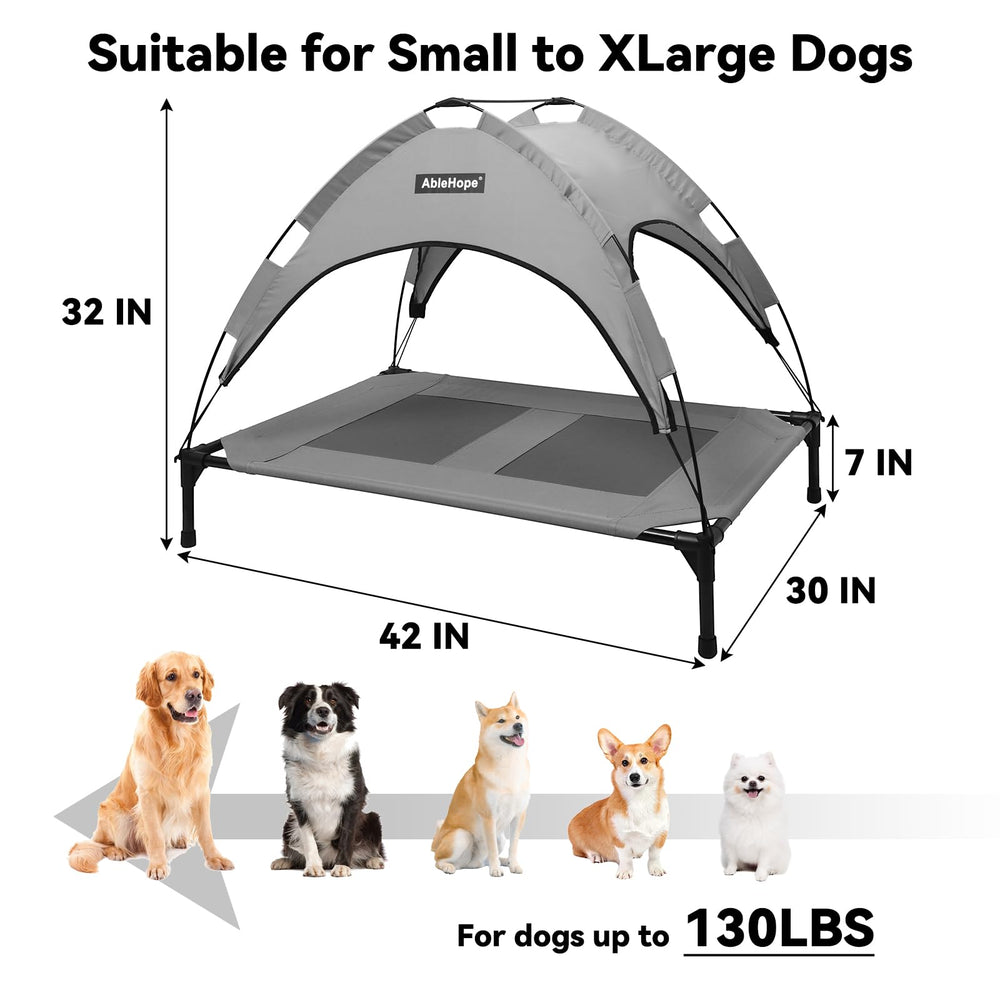 AbleHope elevated pet cot UV shield demonstrates sun protection for sunny days outdoors