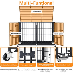 aboxoo crate with two feeding doors and stainless bowls for convenient mealtime access.