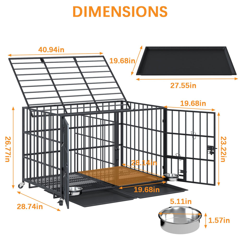 aboxoo heavy-duty metal dog crate with wheels for easy relocation and positioning.