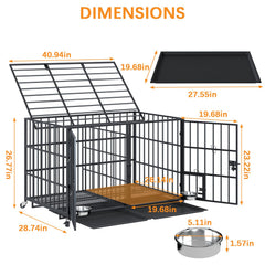 aboxoo heavy-duty metal dog crate with wheels for easy relocation and positioning.