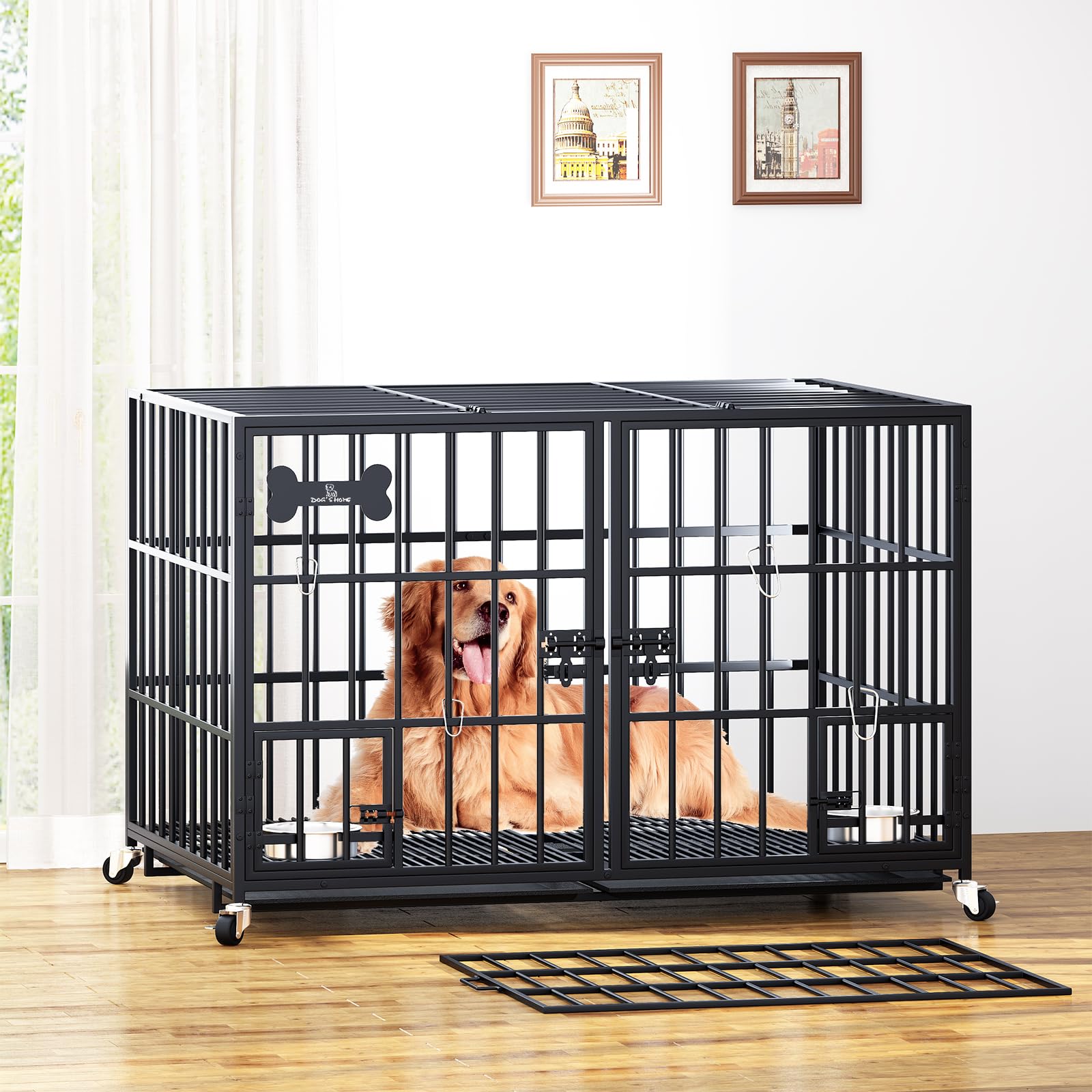 aboxoo indoor dog kennel with floor grid ensures stable placement and airflow.