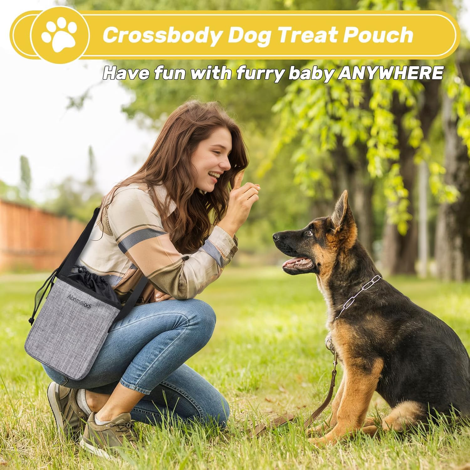Abrimelodi treat pouch keeps snacks accessible during trips and hikes