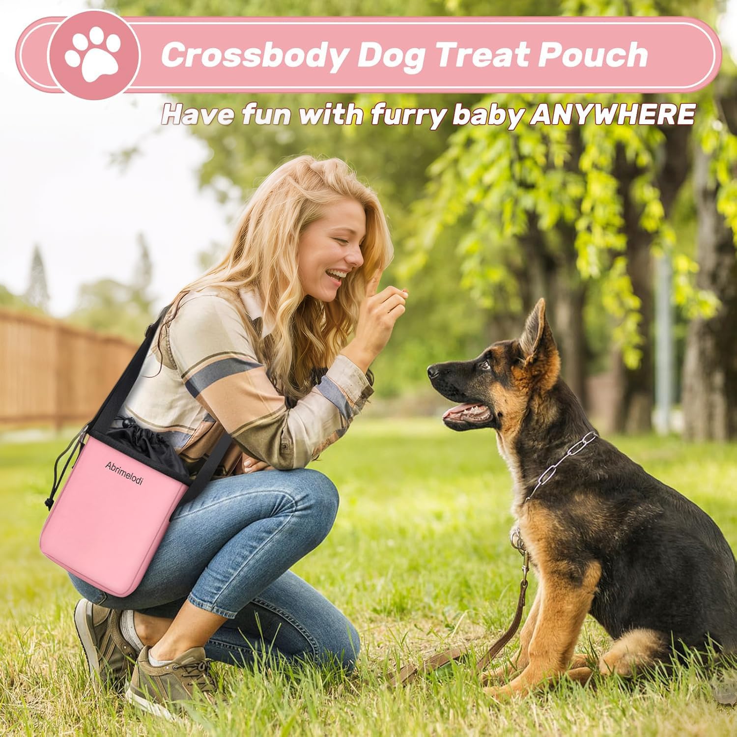 Abrimelodi treat pouch trainer keeps rewards handy during travel.