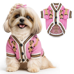 ABRRLO bear cardigan pink front view shows cozy warmth and cute pattern.