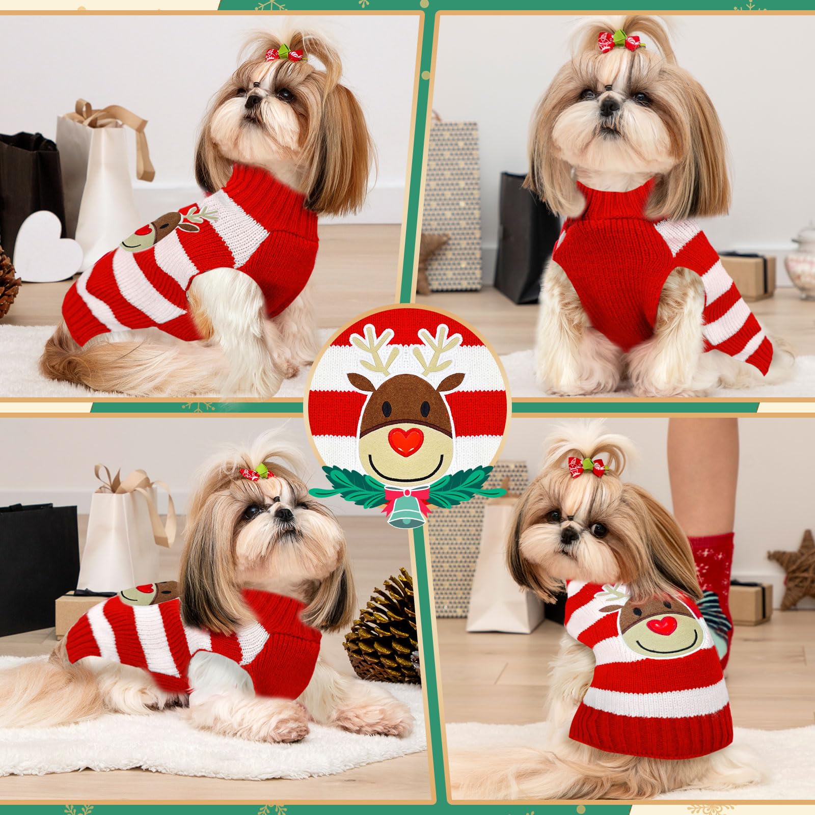 ABRRLO dog Christmas sweater with leash hole for easy outdoor walks.