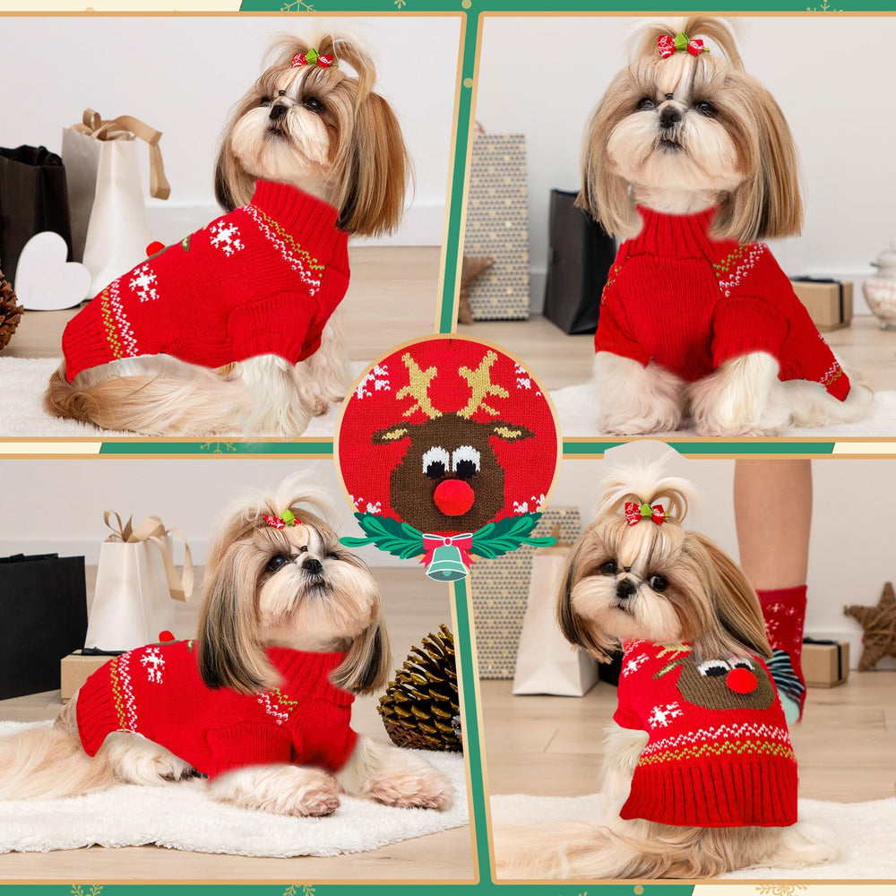 ABRRLO dog Ugly Christmas Sweater Red Elk side view ideal for cozy outdoor strolls