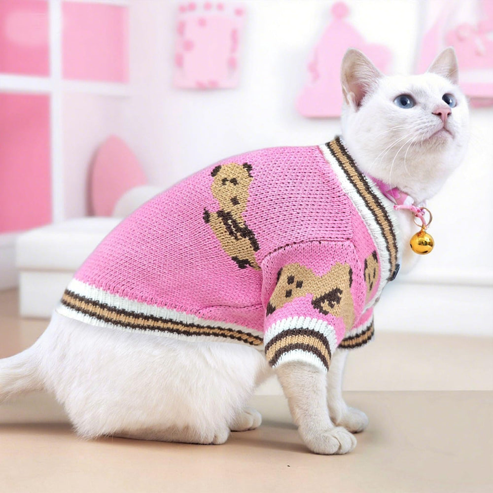 ABRRLO dog wearing sweater during park walk pink, cozy outdoors.