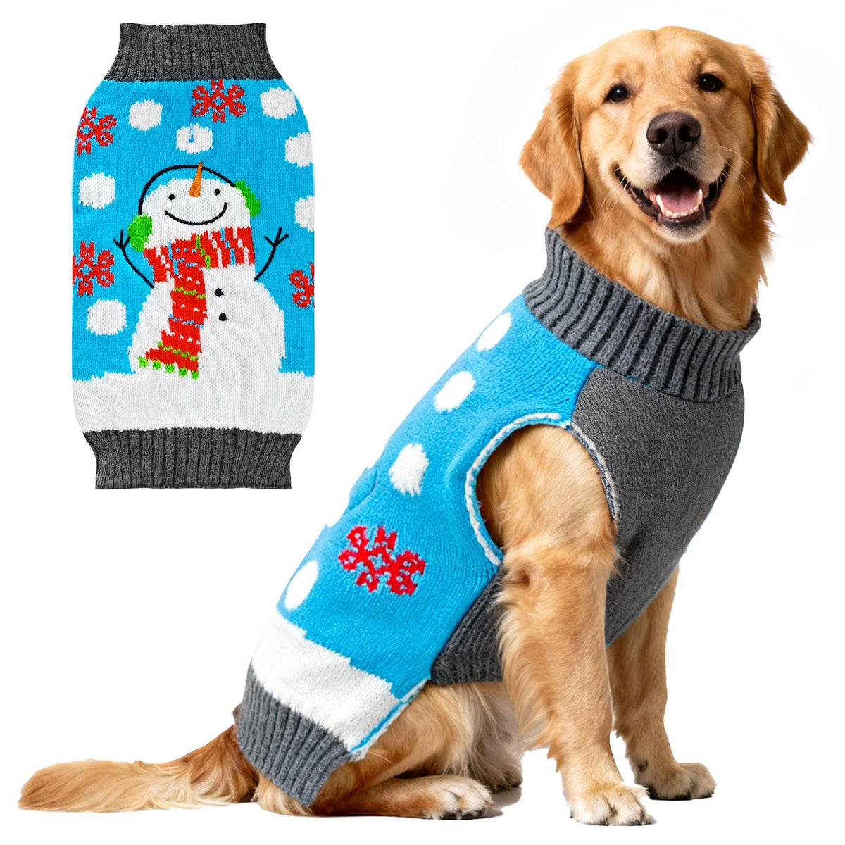 ABRRLO suéter navideño para perros azul con muñeco de nieve, ideal para fiestas