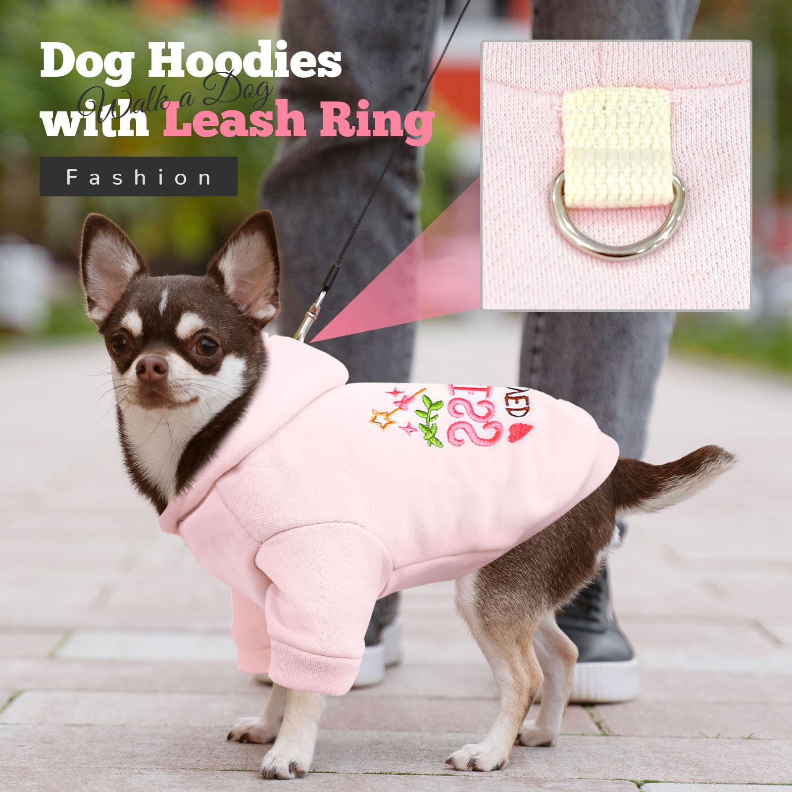 ABRRLO hoodie back view showing built-in leash ring for walks