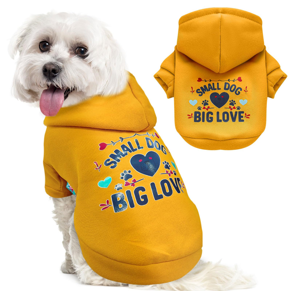 ABRRLO small dog hoodie yellow front view for cozy warmth