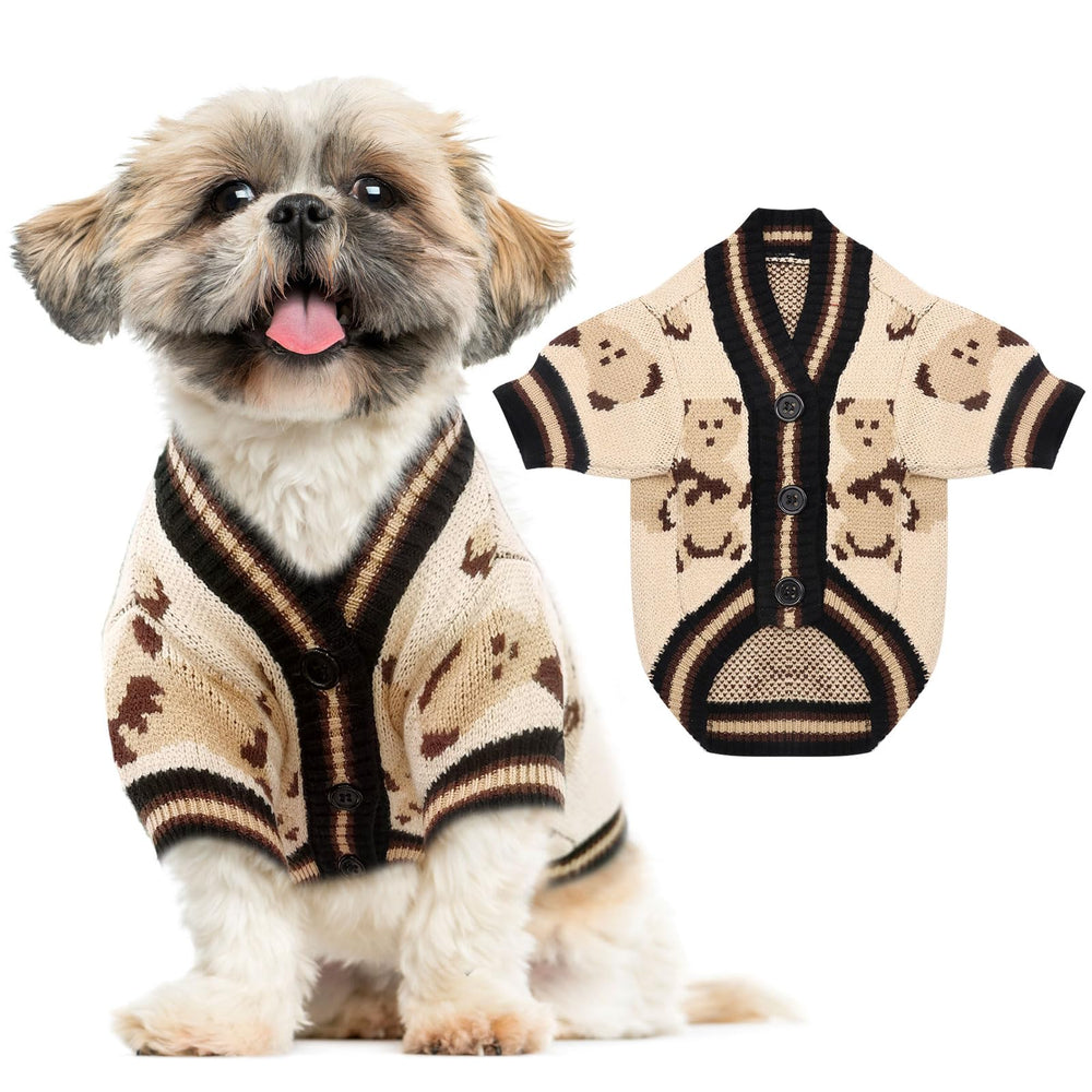 ABRRLO small dog sweater beige XS front view shows cozy warmth for winter walks.