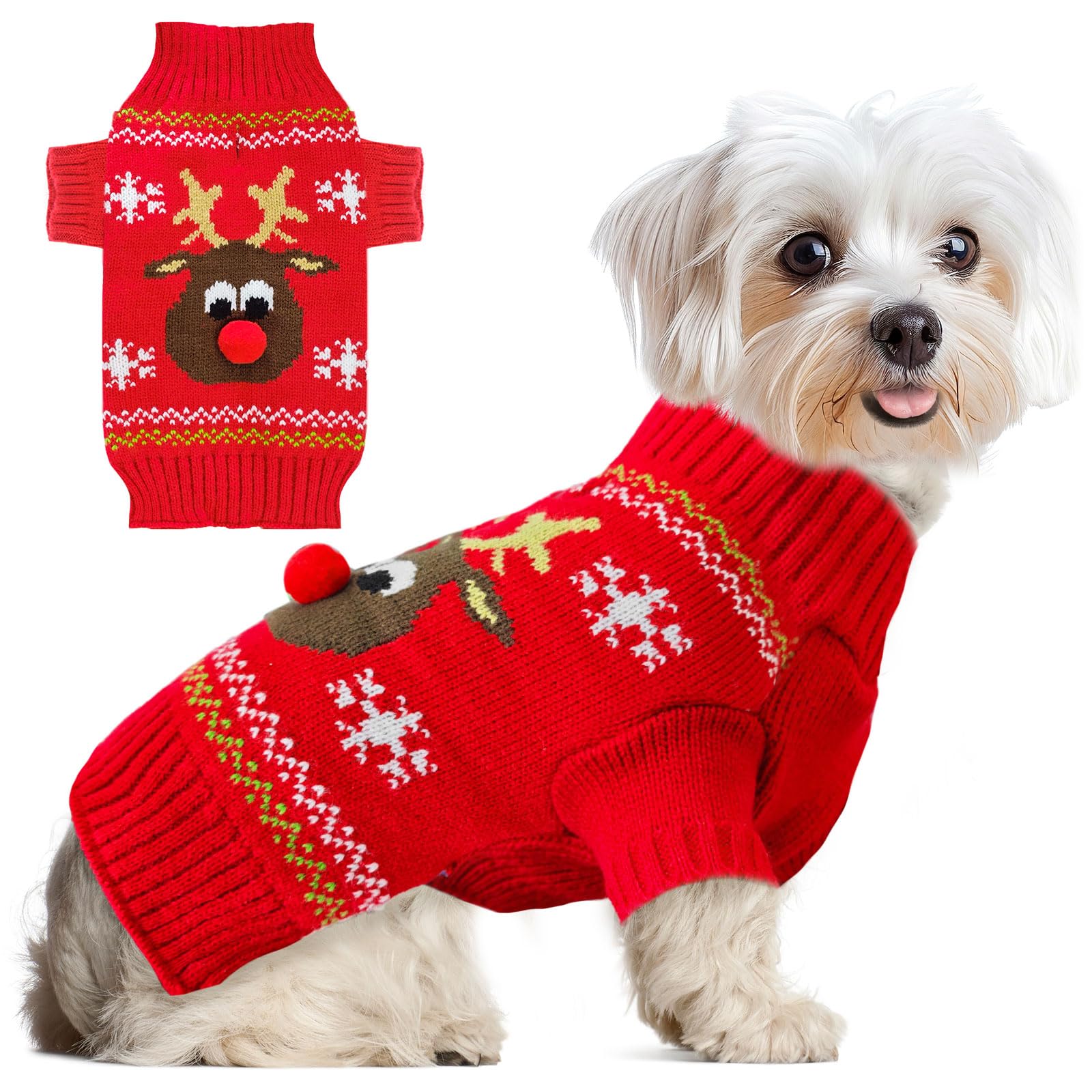 ABRRLO suéter para perro con ciervo rojo, ideal para fiestas y calor cómodo.