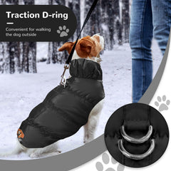 ABRRLO winter warm dog jacket black side view shows harness-friendly design for easy leash