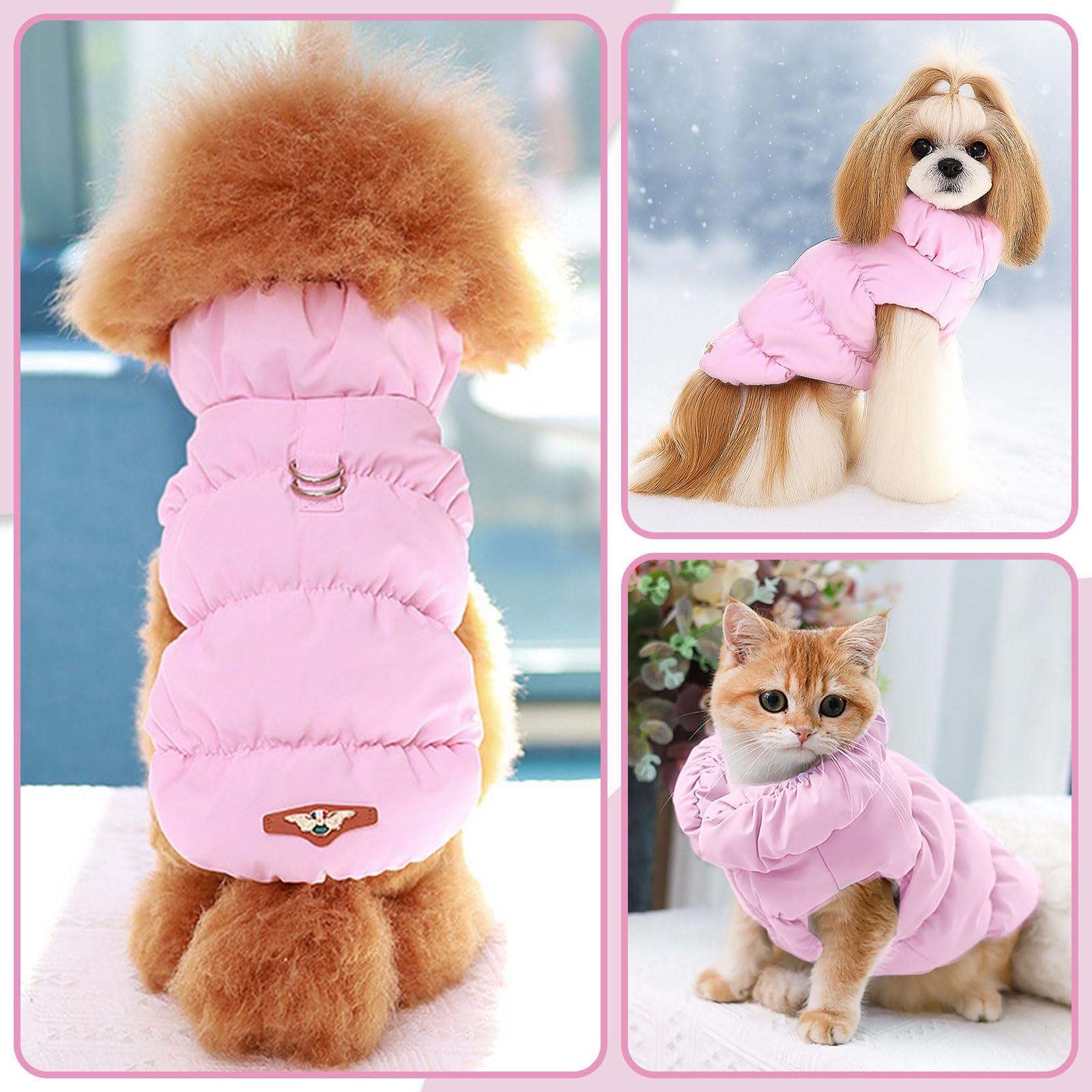 ABRRLO Winter Warm Dog Jacket pink XL on snowy walk shows versatile cold-weather wear