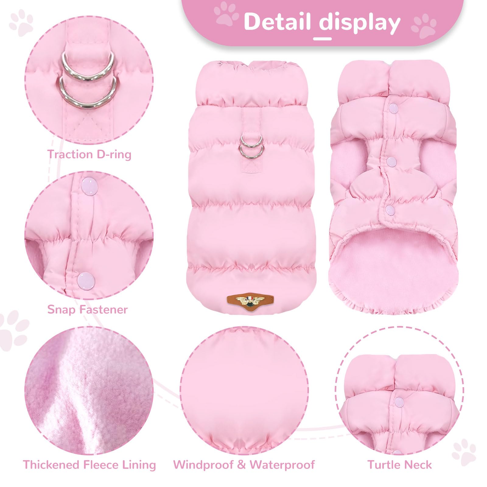 ABRRLO Winter Warm Dog Jacket waterproof outer layer protects against rain and wind
