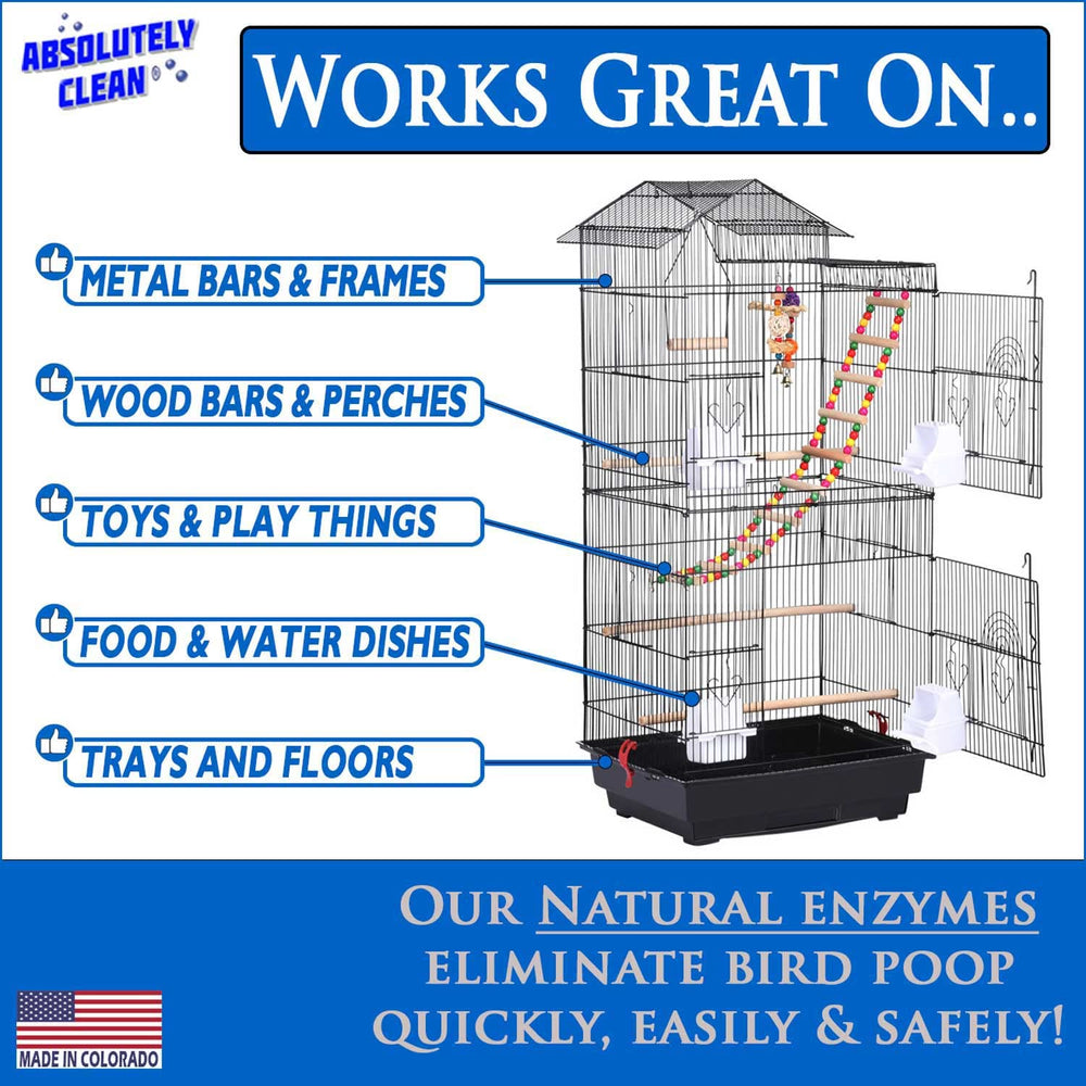 Absolutely Clean bird cage cleaner in application with 3-5 minute set time for fast results