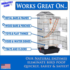 Absolutely Clean bird cage cleaner in application with 3-5 minute set time for fast results