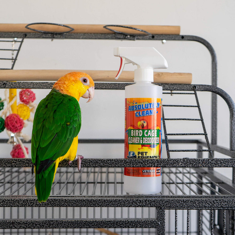 Absolutely Clean bird cage cleaner made-in-usa-label highlights USA-made production