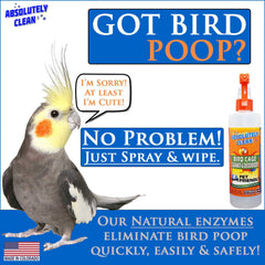 Absolutely Clean bird cage cleaner spray action demonstrating quick spray-and-wipe convenience