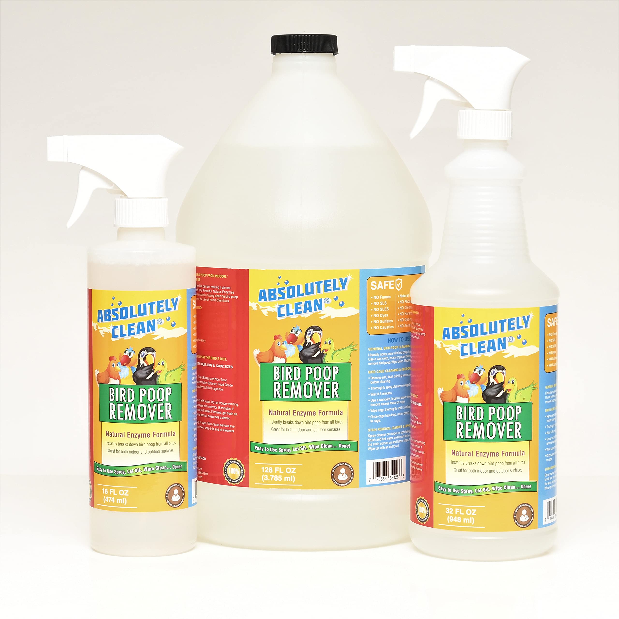 Absolutely Clean Bird Poop Remover enzyme action dissolving droppings on surfaces.