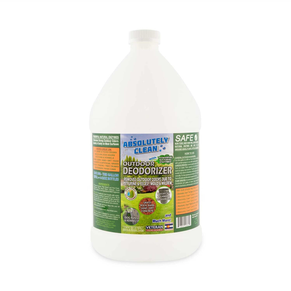 Absolutely Clean Outdoor Deodorizer bottle spray demonstrates fast-acting, residue-free odor relief.