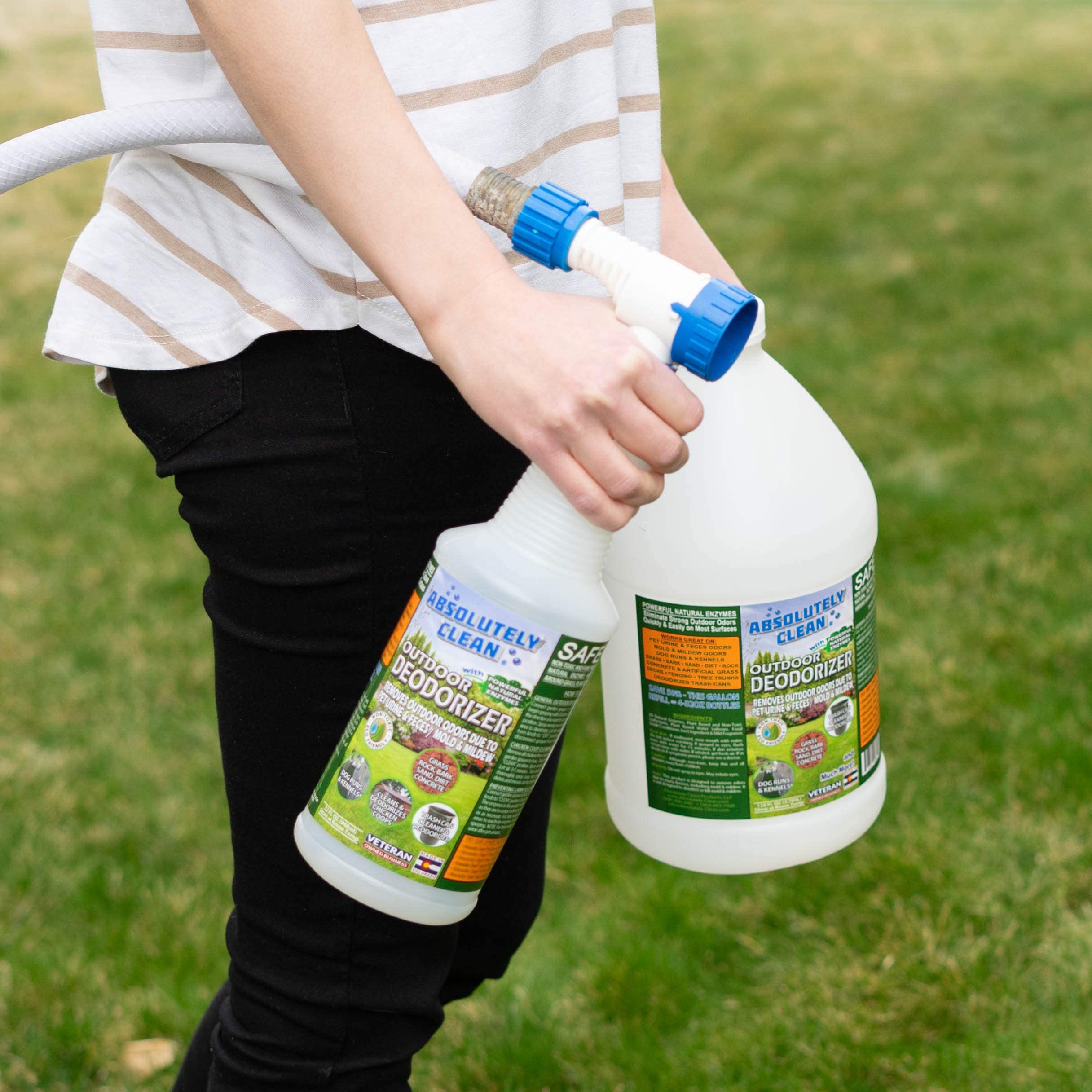 Absolutely Clean Outdoor Deodorizer on grass area neutralizes yard odors naturally.