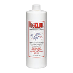 Absorbine Bigeloil Liniment bottle pour highlights soothing relief for tired muscles.