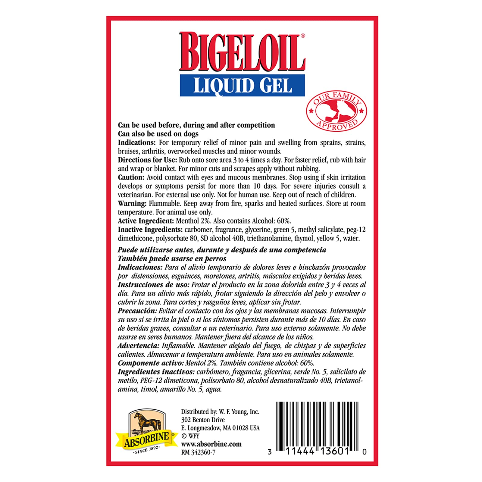 Absorbine Bigeloil Linimento Gel, presentación en botella de 14 onzas para uso controlado