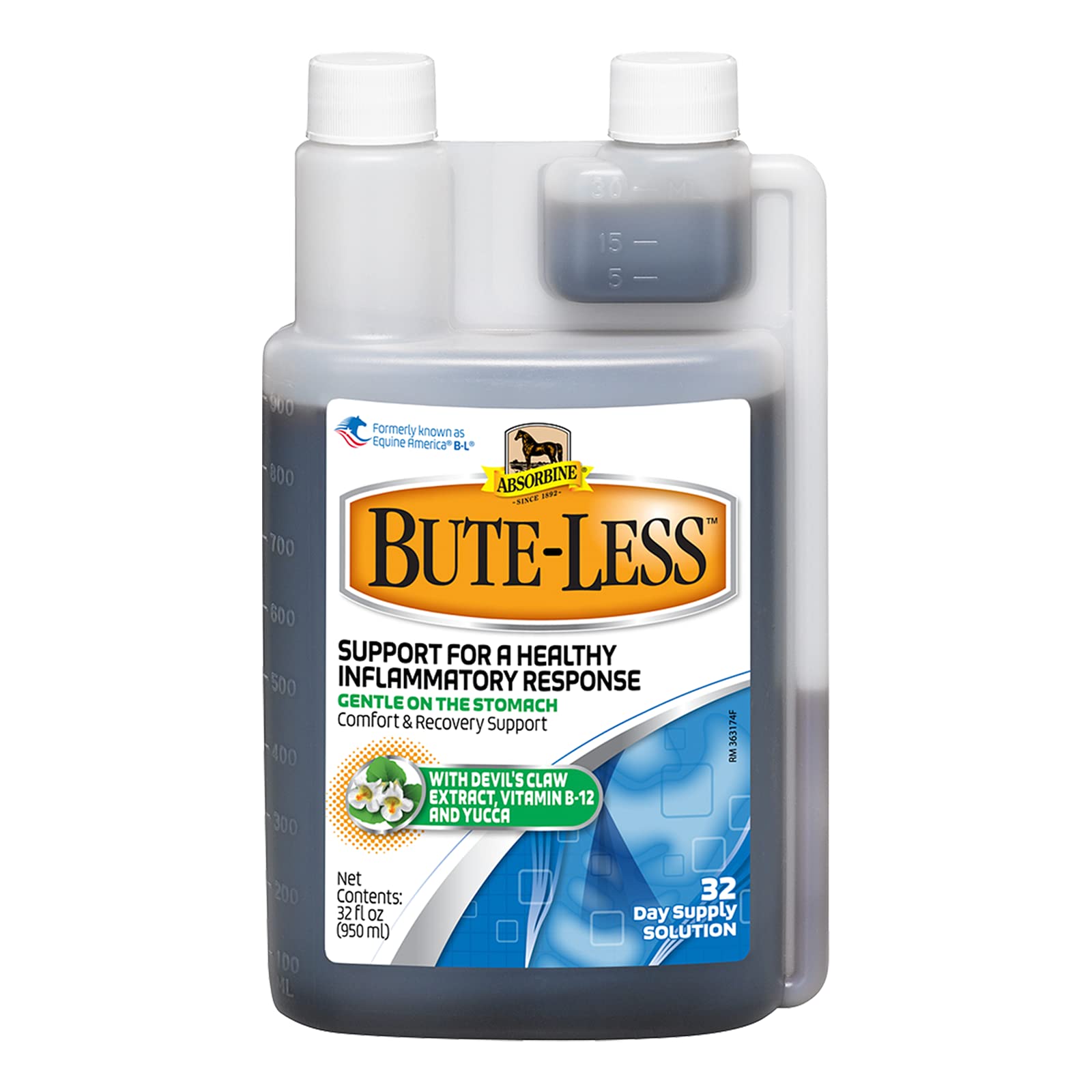 Absorbine Bute-Less 32oz bottle on a shelf emphasizes steady supply.