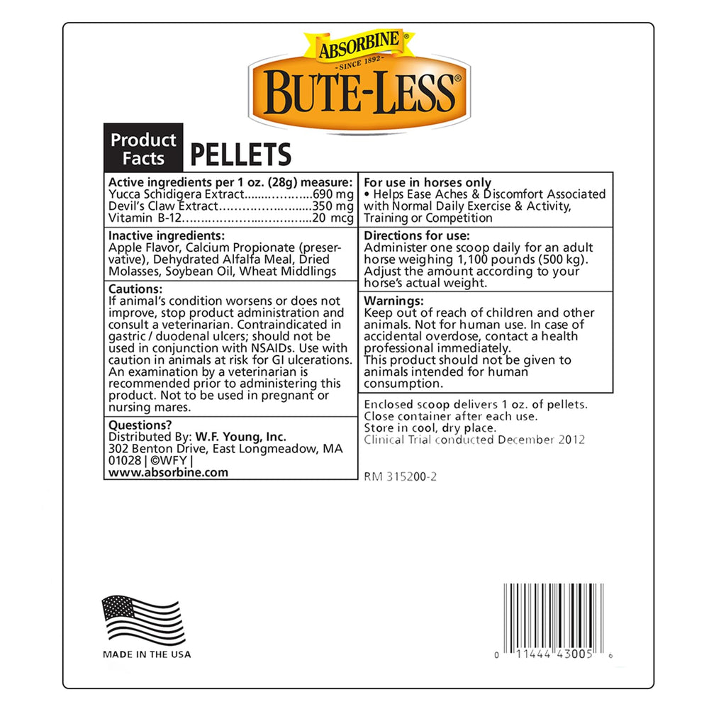 Absorbine Bute-Less pellets close-up showing palatable texture for easy feeding