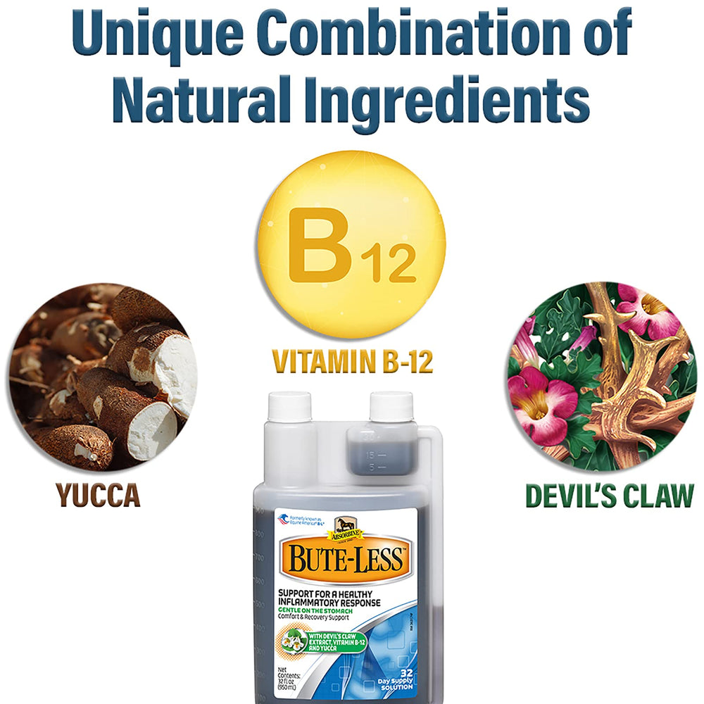Absorbine Bute-Less pouring dosage demonstrates easy daily use.