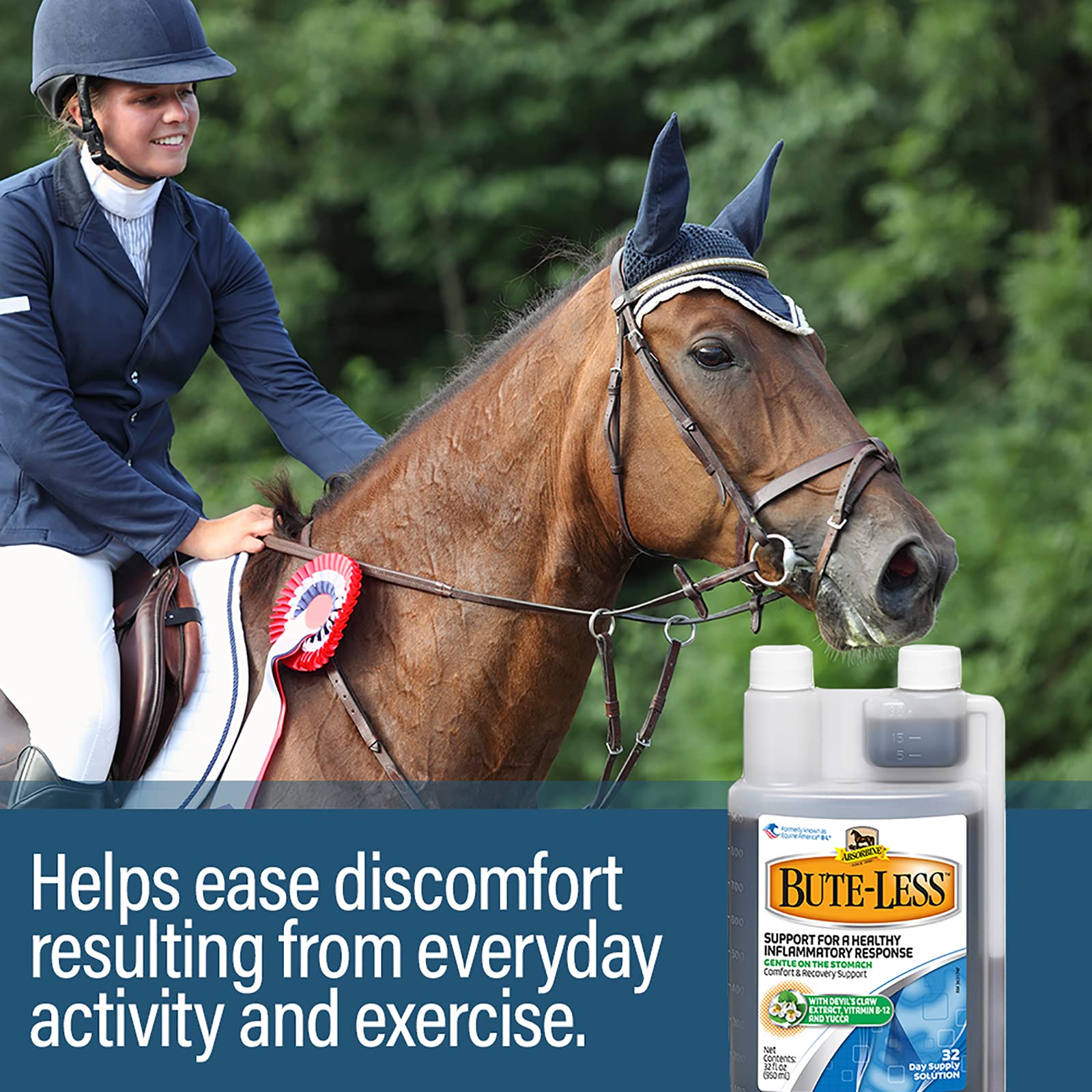 Absorbine Bute-Less in a stable setting suggesting ongoing comfort during daily work.