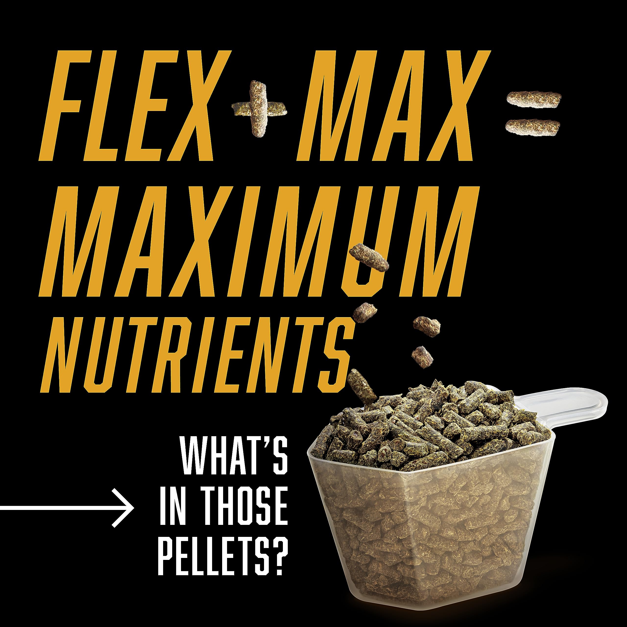 Absorbine Flex+Max pellets rice-bran highlights palatability and energy-friendly feed texture.
