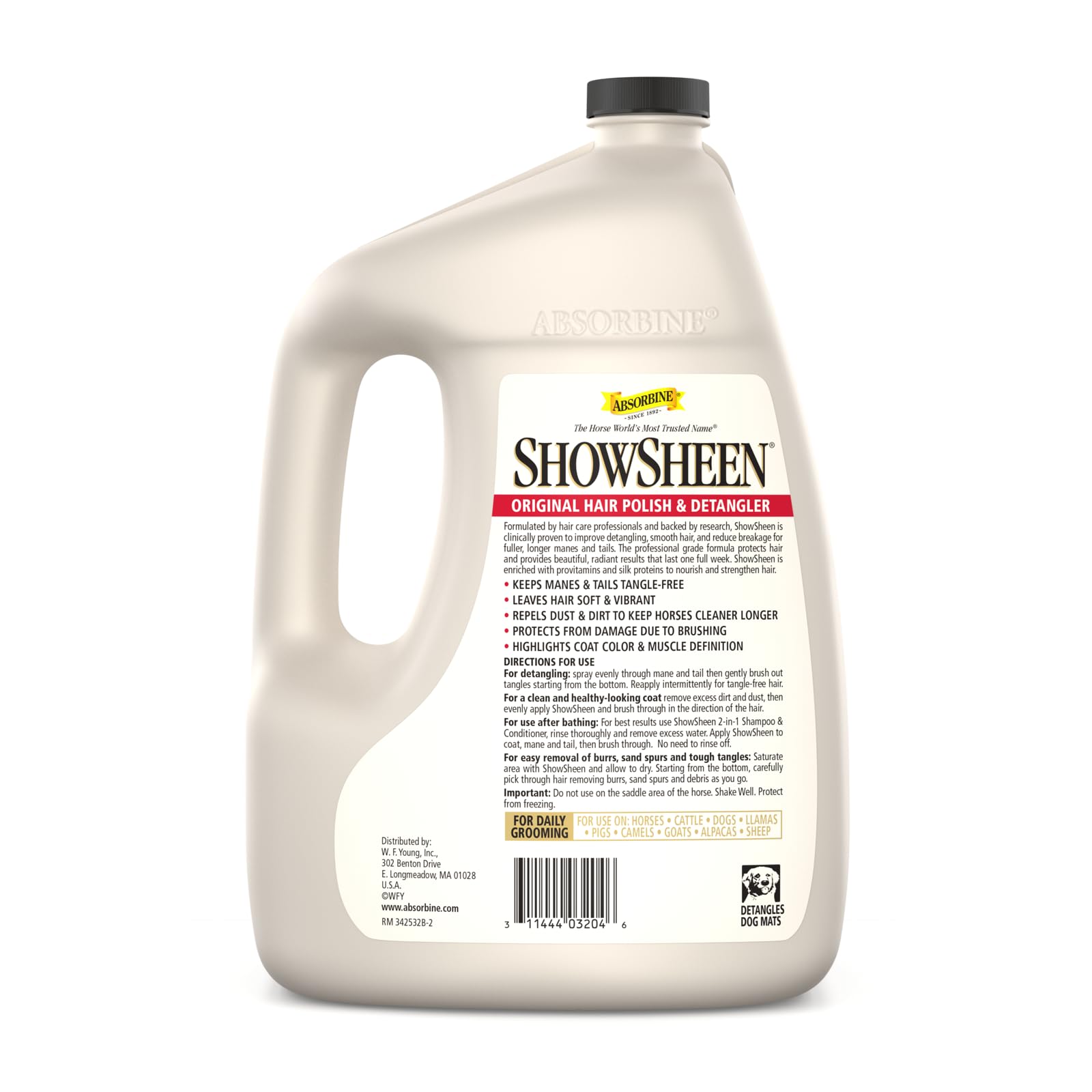 Absorbine ShowSheen pour action demonstrating quick application on coat