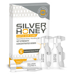 Absorbine Silver Honey Rapid Ear Care bottle closeup with non-sting formula.