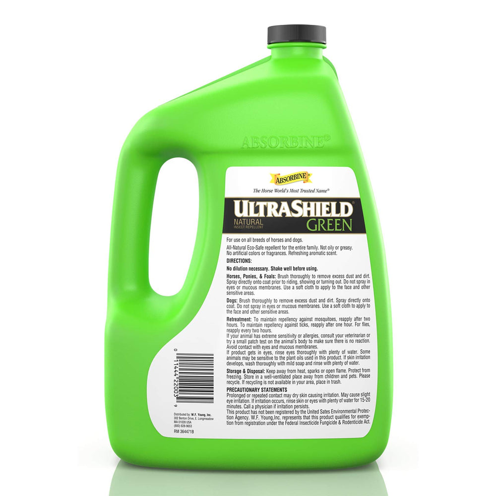 Absorbine UltraShield Green bottle highlights natural botanical oils and fresh scent.