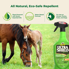 Absorbine UltraShield Green botanicals close-up with seven essential oils for natural repellent power.